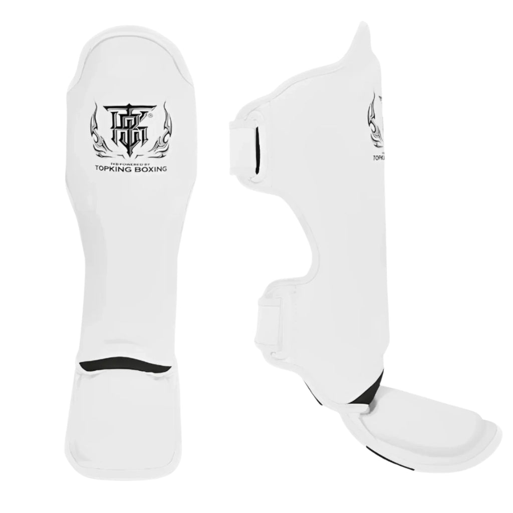 Top King Pro Leather Muay Thai Shin Guards White