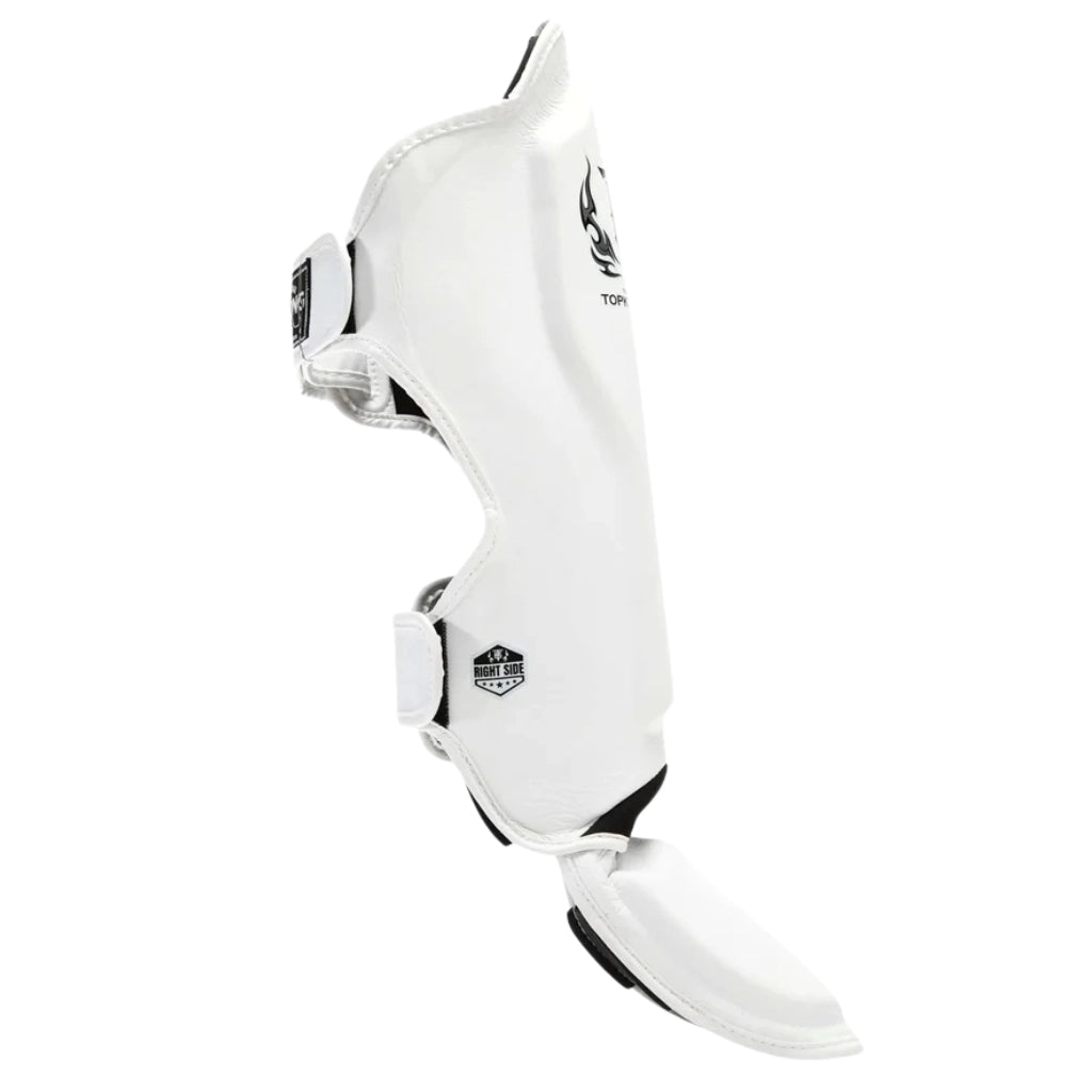 Top King Pro Leather Muay Thai Shin Guards White