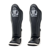 Top King Pro Leather Muay Thai Shin Guards Black/White