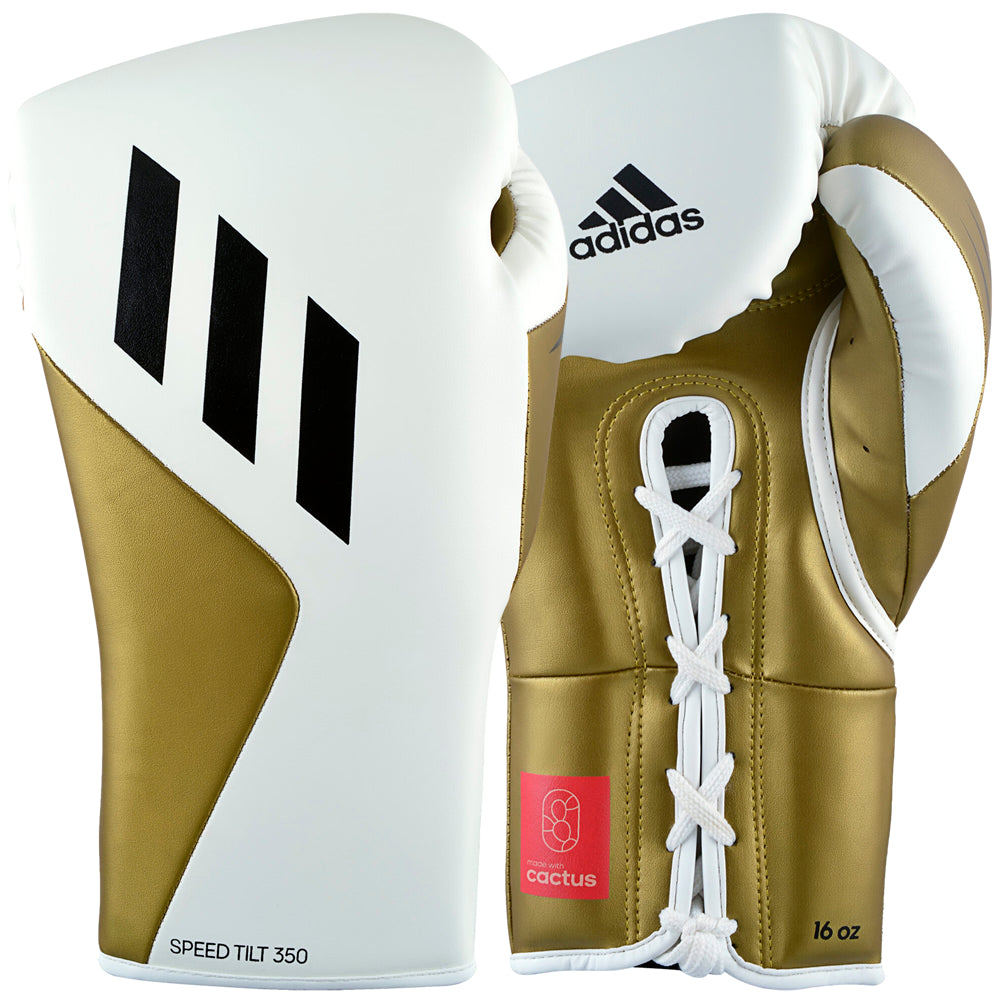 adidas Tilt 350 Pro Training Gloves Lace Up 12oz 14oz 16oz White/Gold