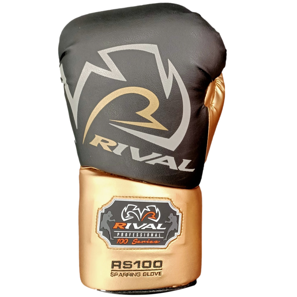 Rival RS100 Professional Sparring Gloves Black/Gold Top