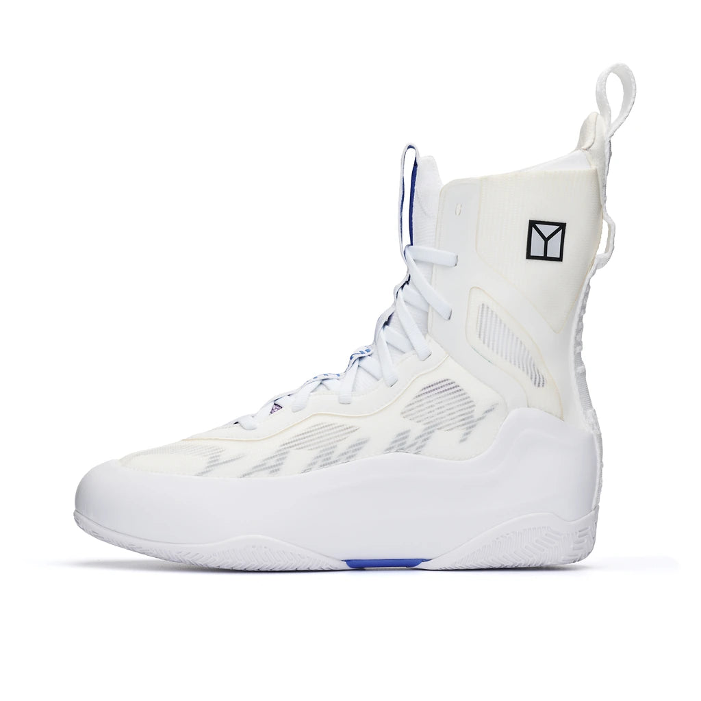 YAMMY Neo White Lite boxing shoes, side profile on a white background.