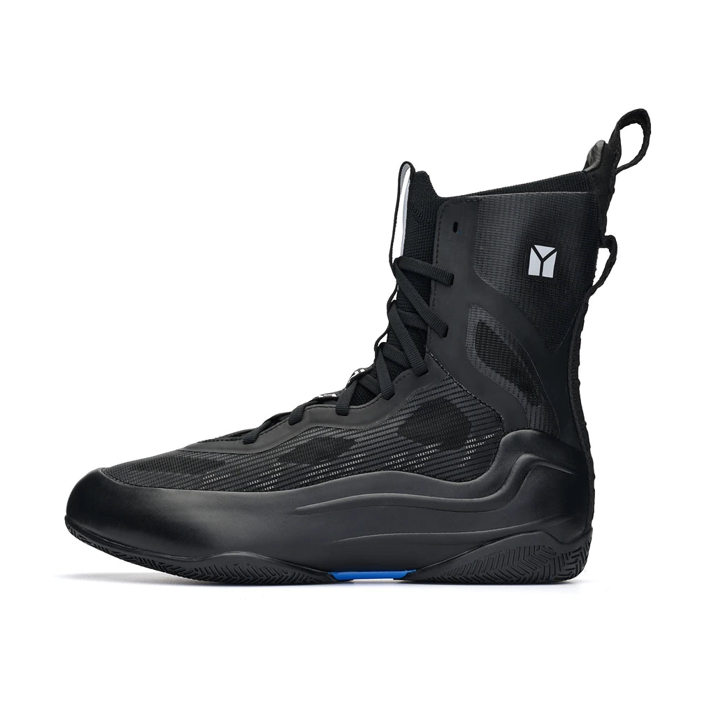 YAMMY Neo Black Lite boxing shoes, opposite side profile on a white background.