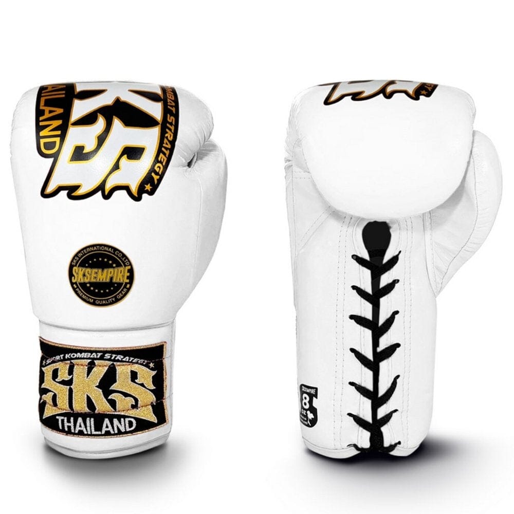 SKS Trapezoid Lace Boxing Gloves White Boxing Gloves SKS White 10oz 
