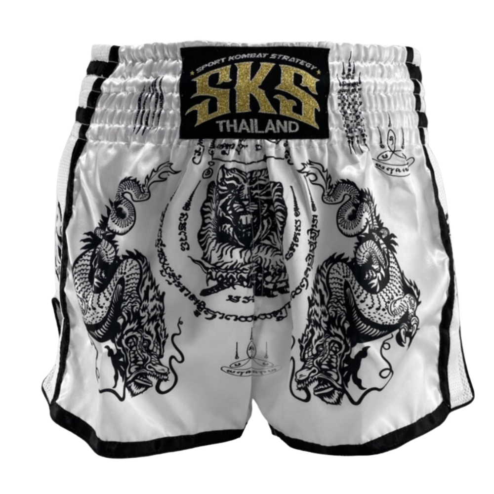 SKS White Sakyant Muay Thai Shorts