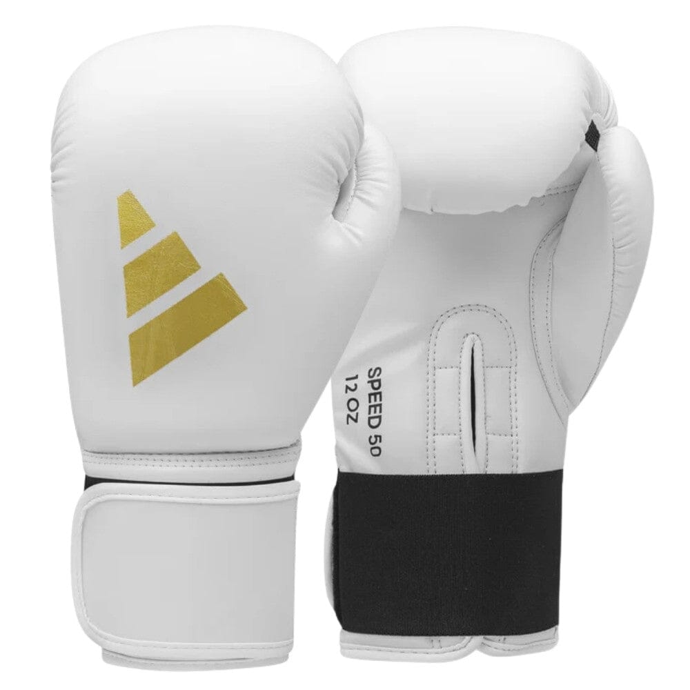 Adidas Speed 50 Gel Boxing Gloves White/Gold Boxing Gloves Adidas White/Gold 12oz 