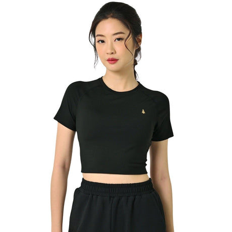 Athena Crop Tee with Shelf Bra Black