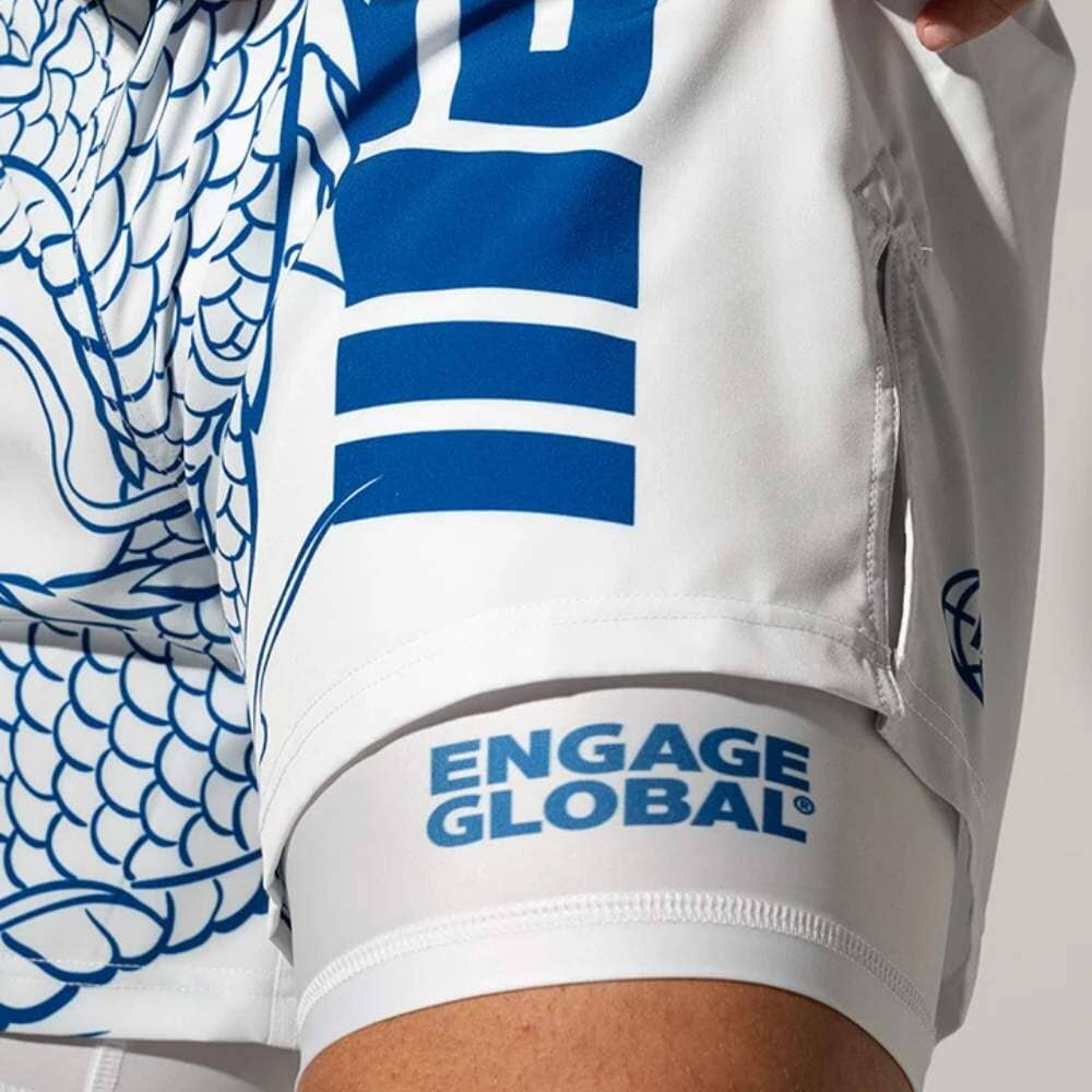 Engage Blue Dragon 2-in-1 Hybrid Shorts White/Blue MMA Shorts Engage 
