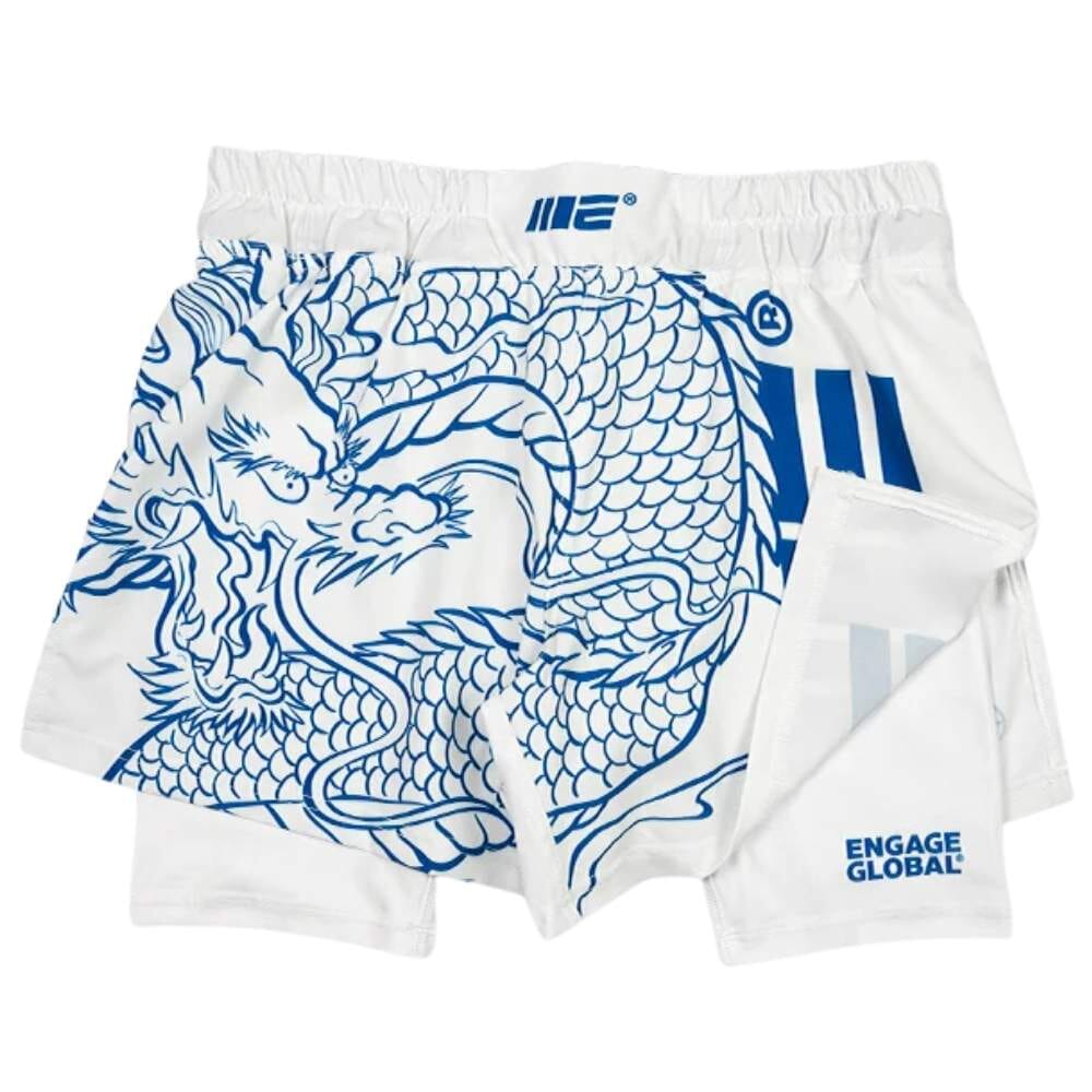 Engage Blue Dragon 2-in-1 Hybrid Shorts White/Blue MMA Shorts Engage White/Blue Small 