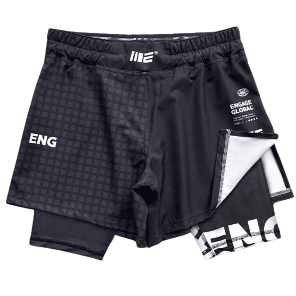 Engage Grid Tech 2 in 1 Hybrid Shorts MMA Shorts Engage Black Small 