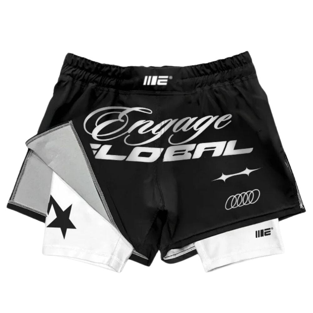 Engage Pit Crew 2-in-1 Hybrid Shorts Black/White MMA Shorts Engage Black/White Small 