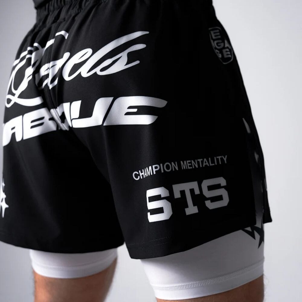 Engage Pit Crew 2-in-1 Hybrid Shorts Black/White MMA Shorts Engage 