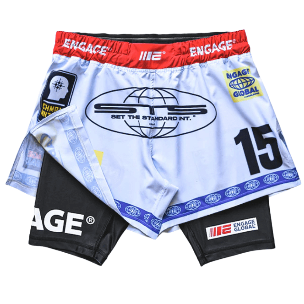 Engage Racer 2-in-1 Hybrid Shorts (White) MMA Shorts Engage White Small 