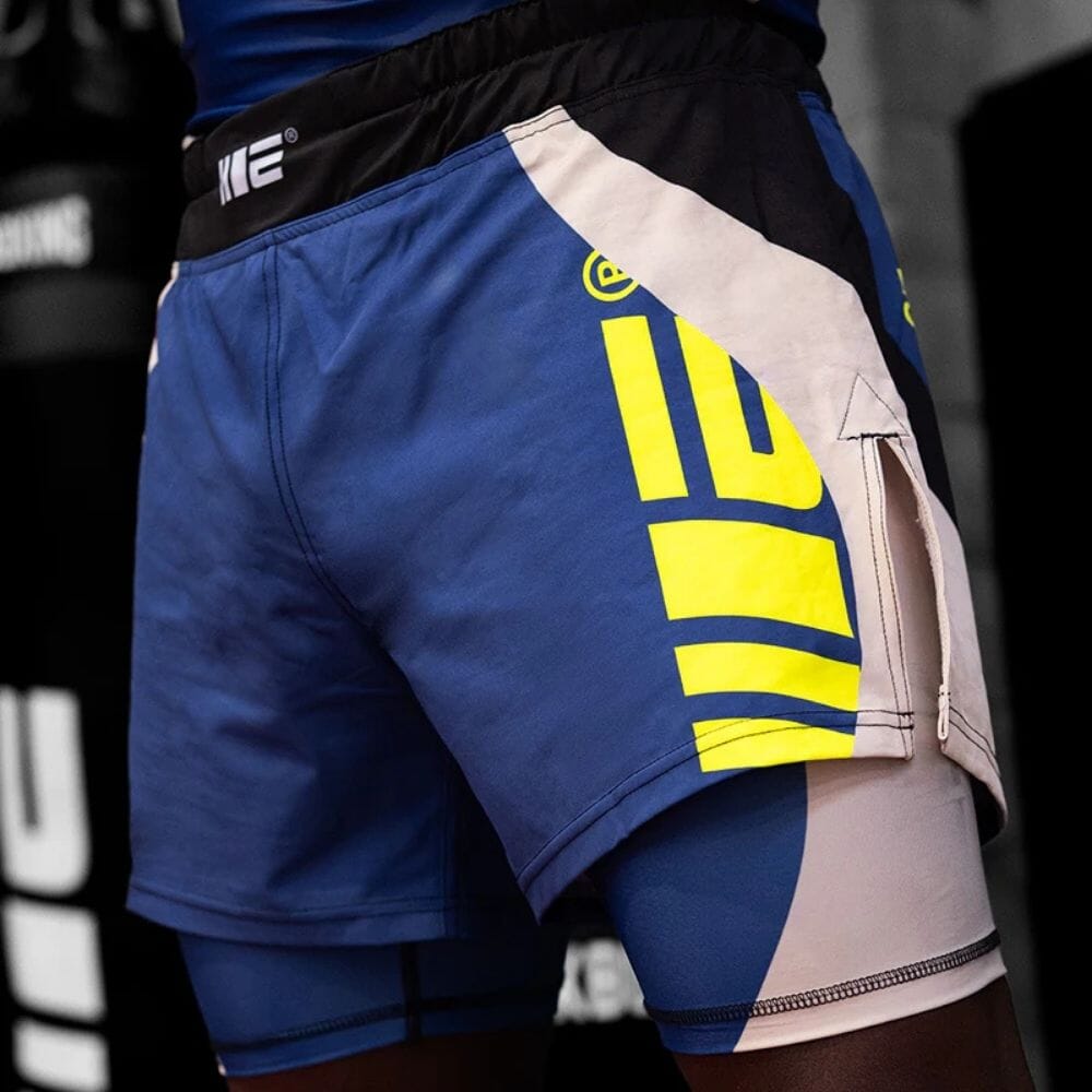Engage Velocity 2-in-1 Hybrid Shorts Blue/White/Yellow MMA Shorts Engage 