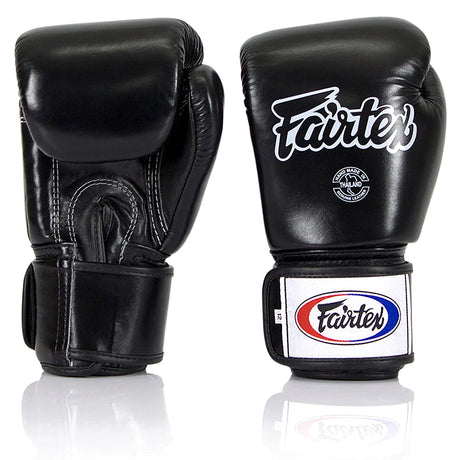Fairtex BGV1 Universal Muay Thai Boxing Gloves Black, front and palm pair