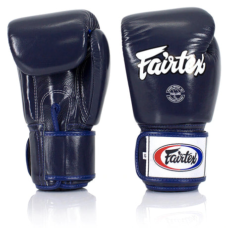 Fairtex BGV1 Universal Muay Thai Boxing Gloves Blue, front and palm pair