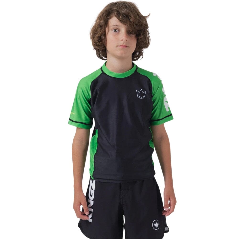 Kingz Ranked V2 Youth Short Sleeve Rashguard Green Rashguards Kingz Green X Small 