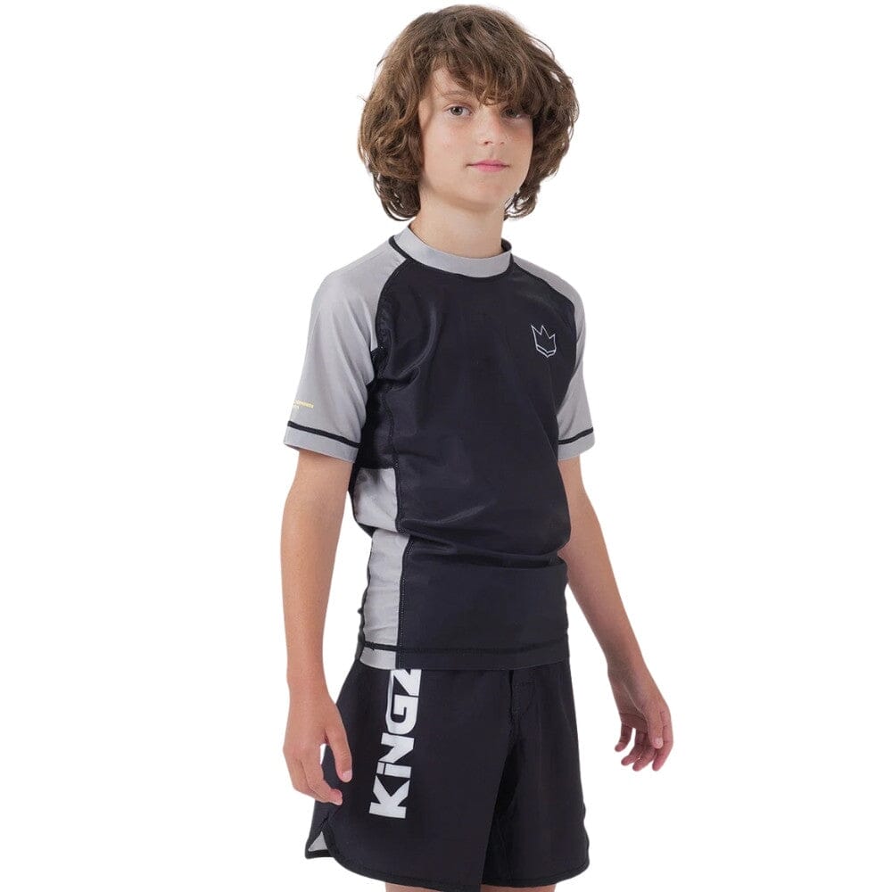 Kingz Ranked V2 Youth Short Sleeve Rashguard Grey Rashguards Kingz Grey X Small 