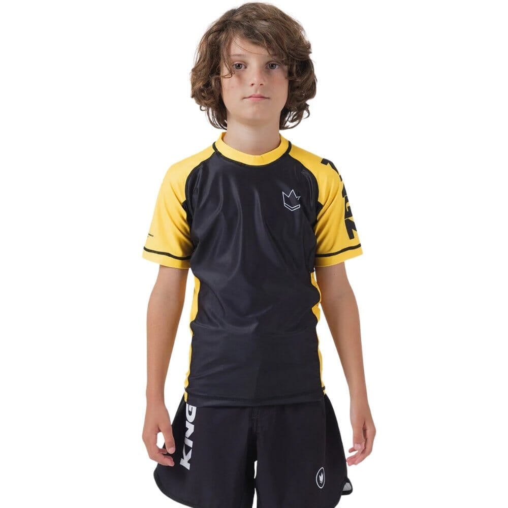 Kingz Ranked V2 Youth Short Sleeve Rashguard Yellow Rashguards Kingz Yellow X Small 