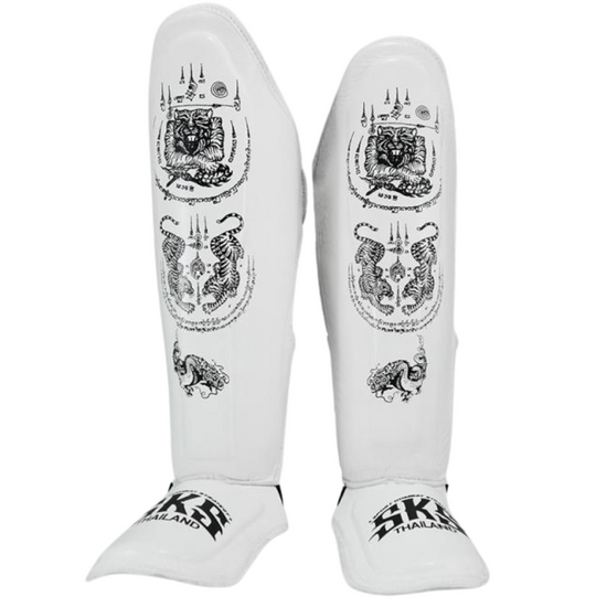 SKS White Sakyant Muay Thai Shin Guards