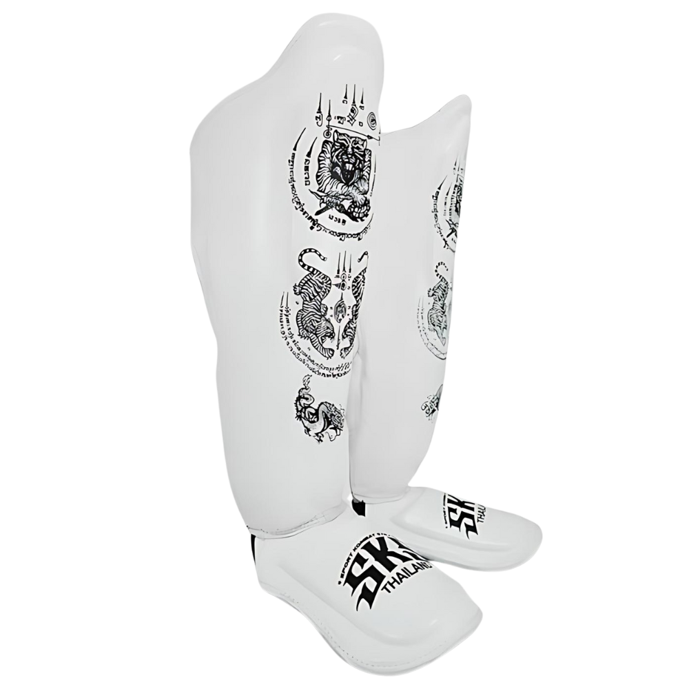 SKS White Sakyant Muay Thai Shin Guards