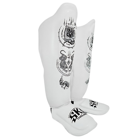 SKS White Sakyant Muay Thai Shin Guards