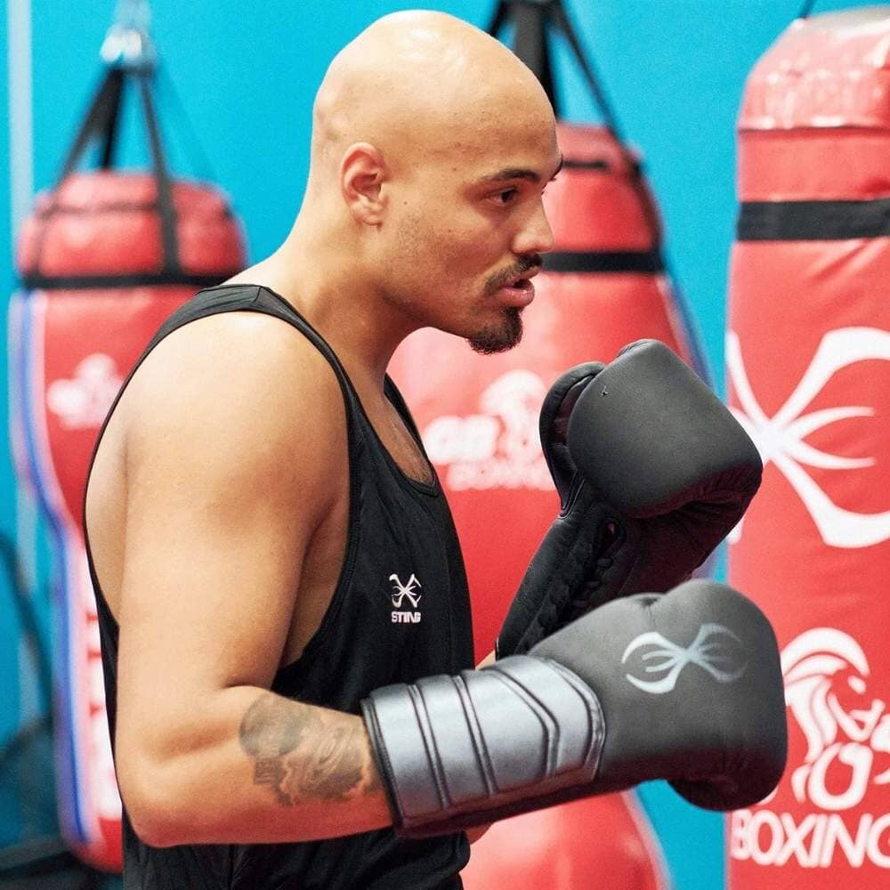 Sting Viper X Lace Up Sparring Gloves Black/Grey Boxing Gloves Sting 