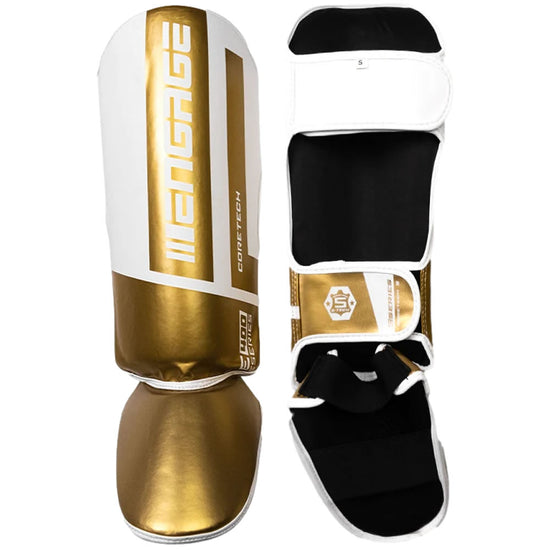 Load image into Gallery viewer, Engage e-Series Shin Guards Gold Back
