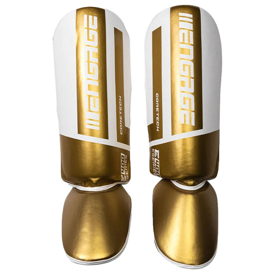 Load image into Gallery viewer, Engage e-Series Shin Guards Gold Front
