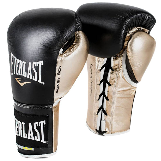 Everlast Powerlock Pro Lace Up Boxing Gloves Black/Gold