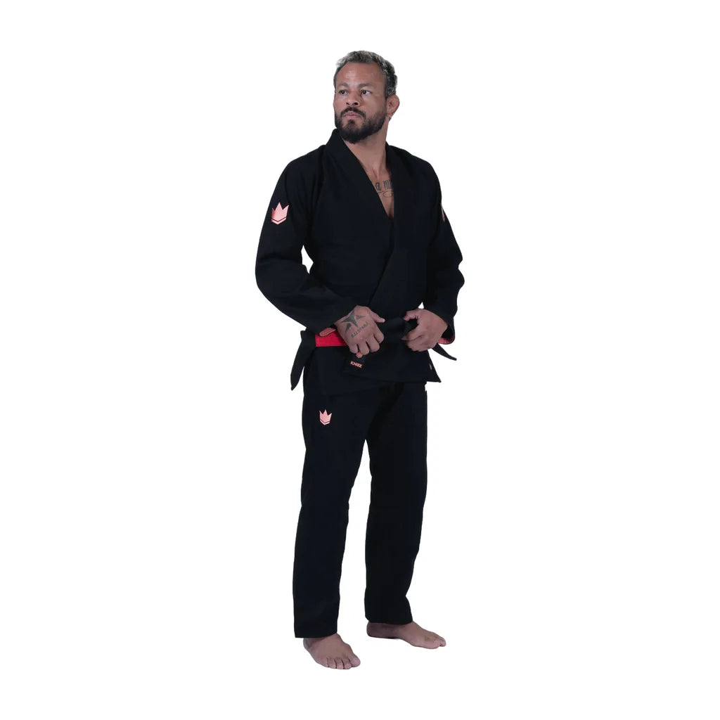 Kingz Mens The One V2 Guava Jiu Jitsu Gi Black/Peach — full-length three-quarter