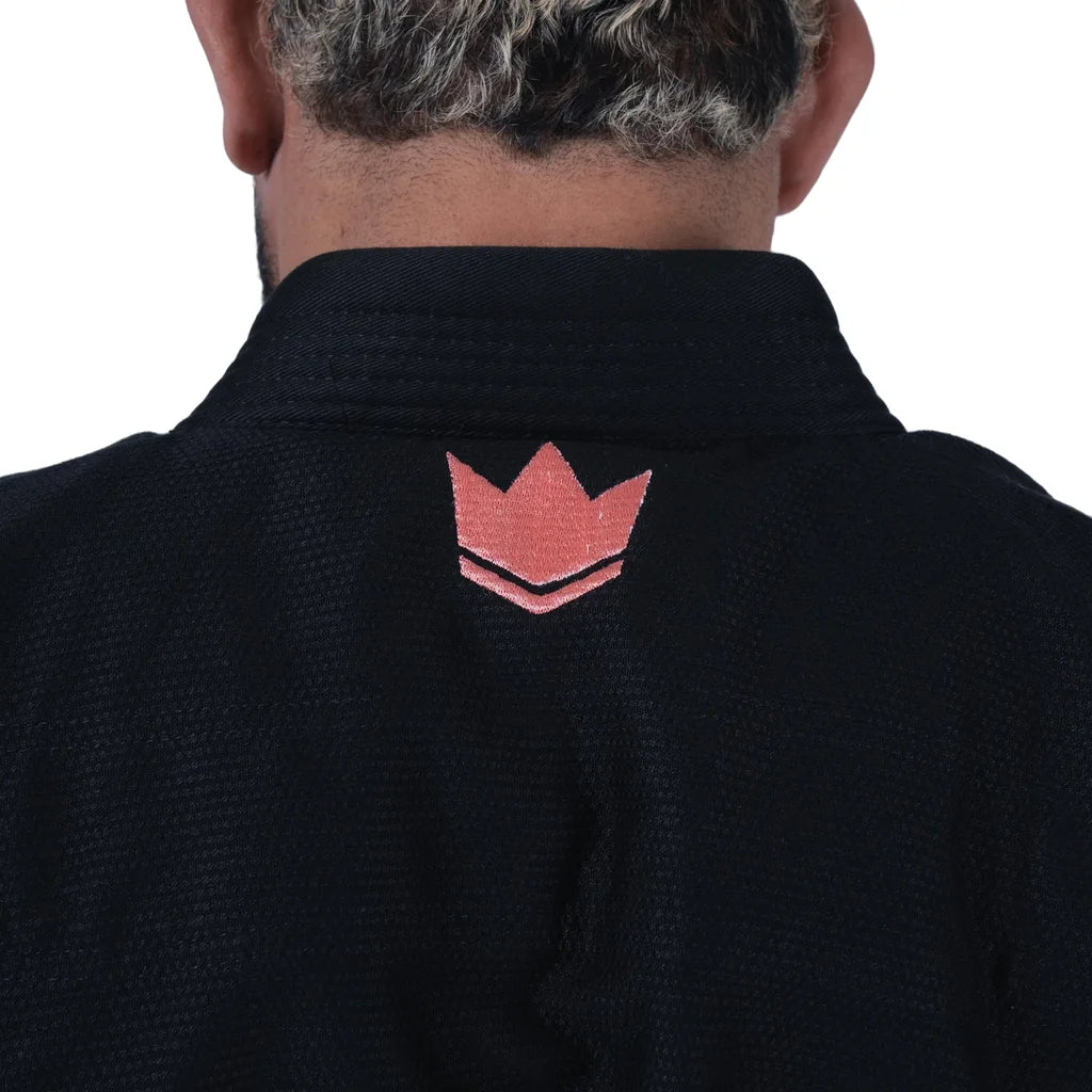 Kingz Mens The One V2 Guava Jiu Jitsu Gi Black/Peach — collar crown embroidery