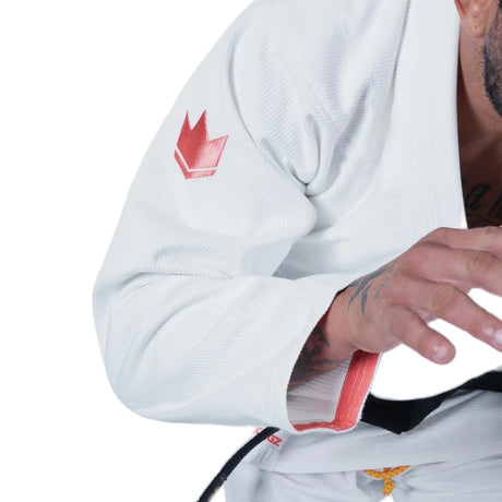 Kingz Mens The One V2 Guava Jiu Jitsu Gi White/Peach — sleeve crown embroidery