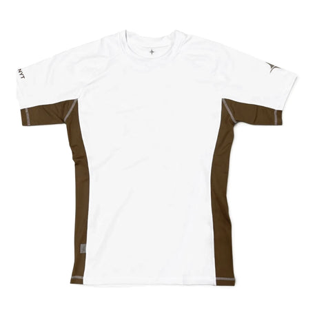 NYT Staple Series Short Sleeve Rashguard White/Sand, front studio view