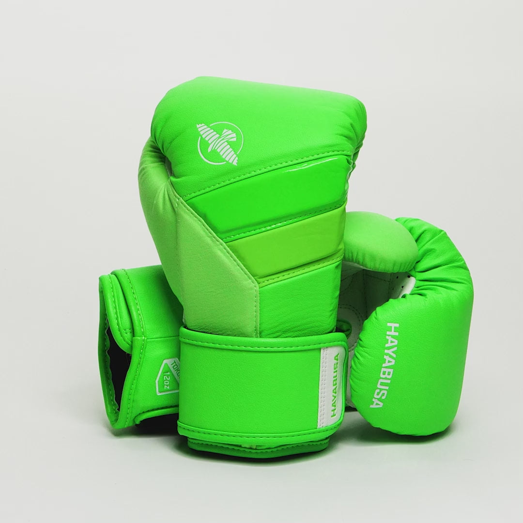 Load and play video in Gallery viewer, Hayabusa T3 Neon Youth Boxing Gloves Video
