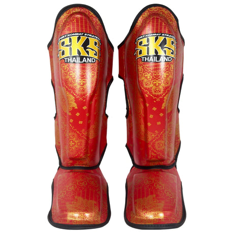 SKS Bandana Muay Thai Shin Guards Metallic Red