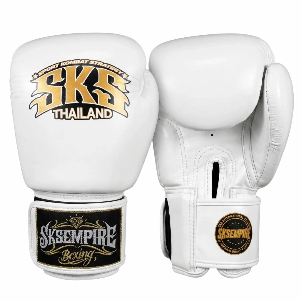 SKS White Muay Thai Boxing Gloves