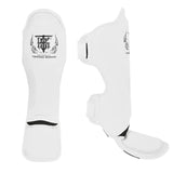 Top King Pro Leather Muay Thai Shin Guards White