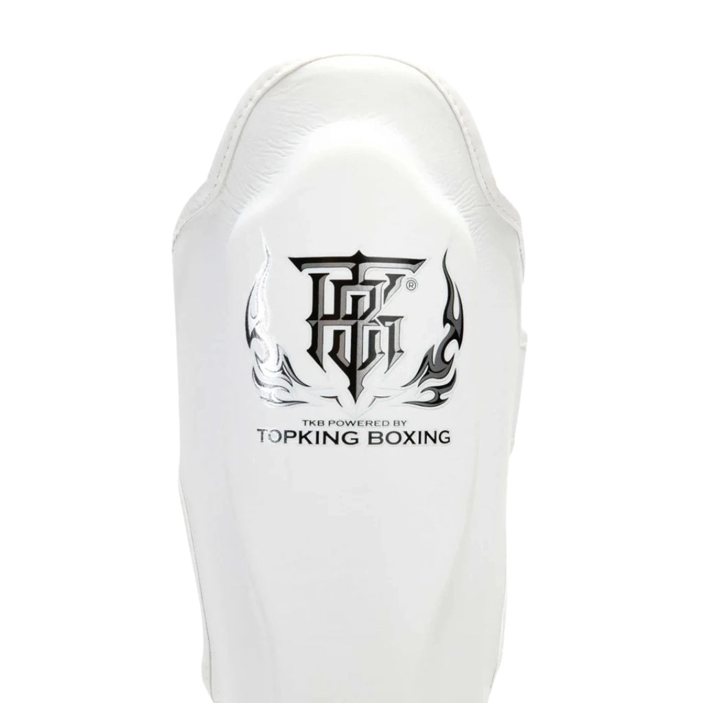 Top King Pro Leather Muay Thai Shin Guards White