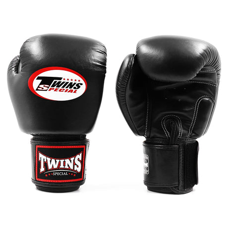 Twins BGVL3 Muay Thai Boxing Gloves Black, front and palm view