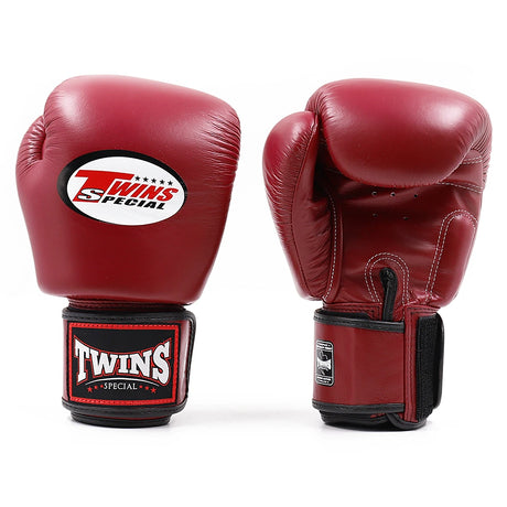Twins BGVL3 Muay Thai Boxing Gloves Burgundy, front and palm view