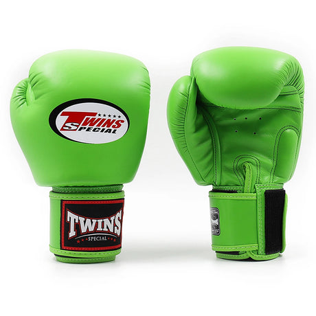 Twins BGVL3 Muay Thai Boxing Gloves Green, front and palm view