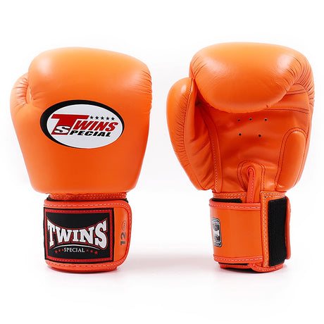 Twins BGVL3 Muay Thai Boxing Gloves Orange, front and palm view