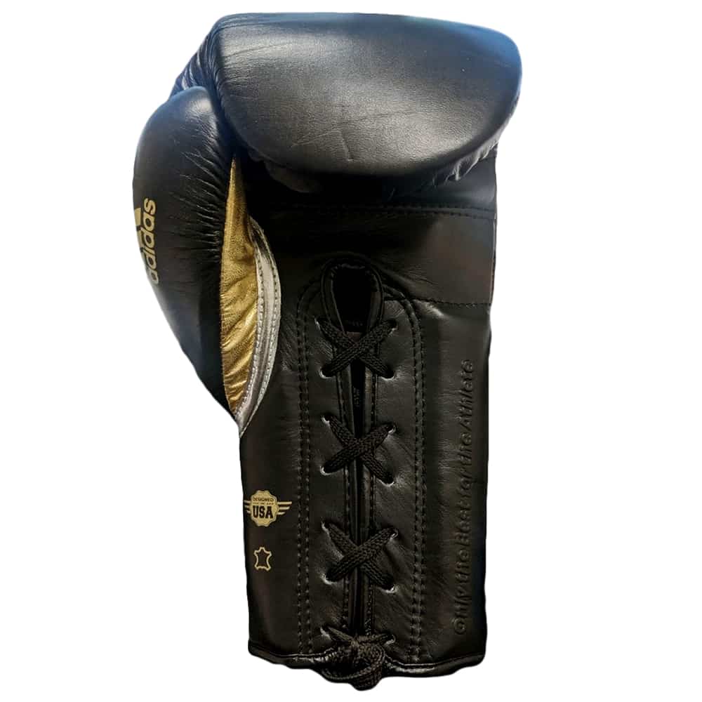 adidas Adi-Speed 500 Pro Lace Up Boxing Gloves Black/Gold Inner