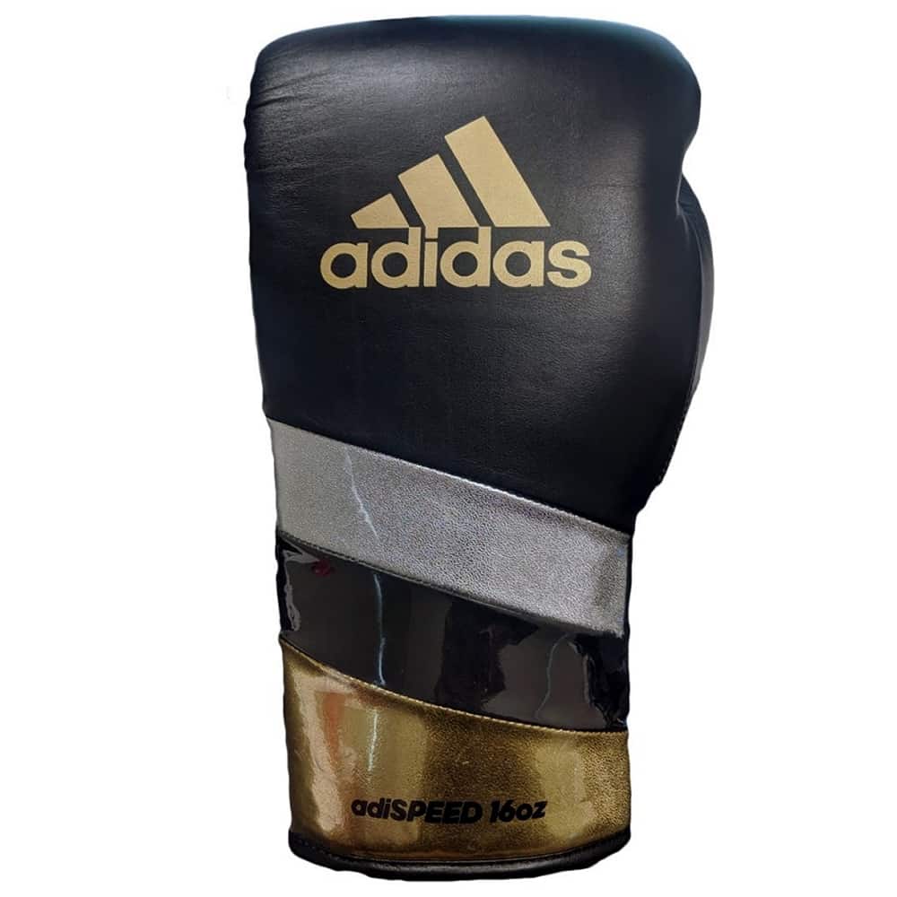 adidas Adi-Speed 500 Pro Lace Up Boxing Gloves Black/Gold Top