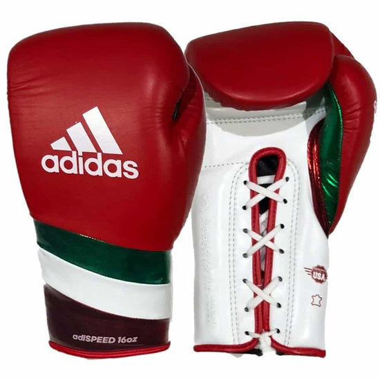 adidas Adi-Speed 500 Pro Lace Up Boxing Gloves 12oz 16oz Red/White