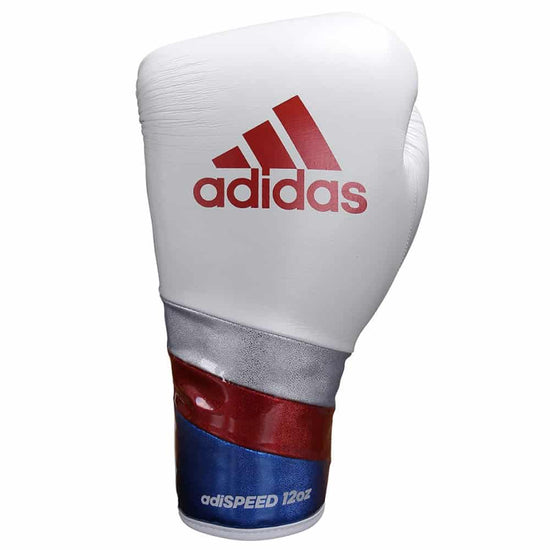 adidas Adi-Speed 500 Pro Lace Up Boxing Gloves White/Blue Top