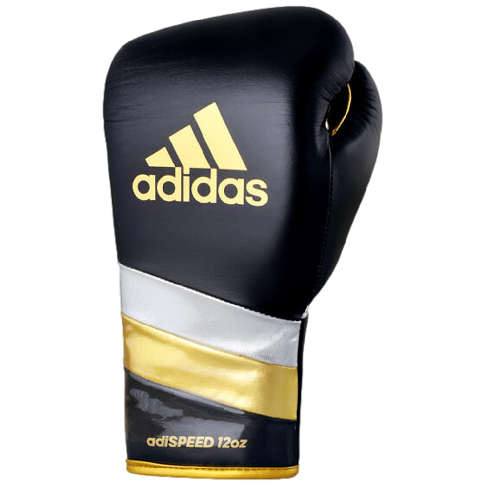 adidas Adi-Speed 500 Pro Lace Up Metallic Boxing Gloves Metallic Black Top