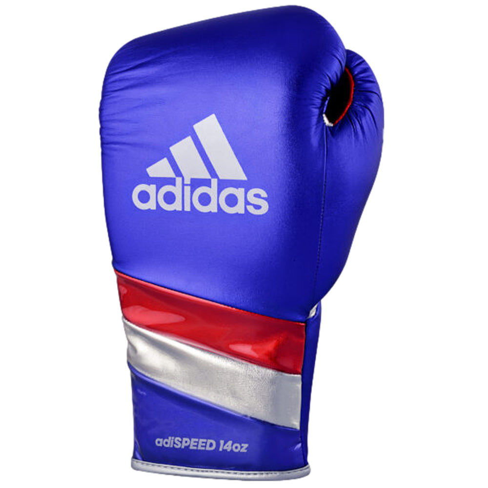 adidas Adi-Speed 500 Pro Lace Up Metallic Boxing Gloves Metallic Blue Top