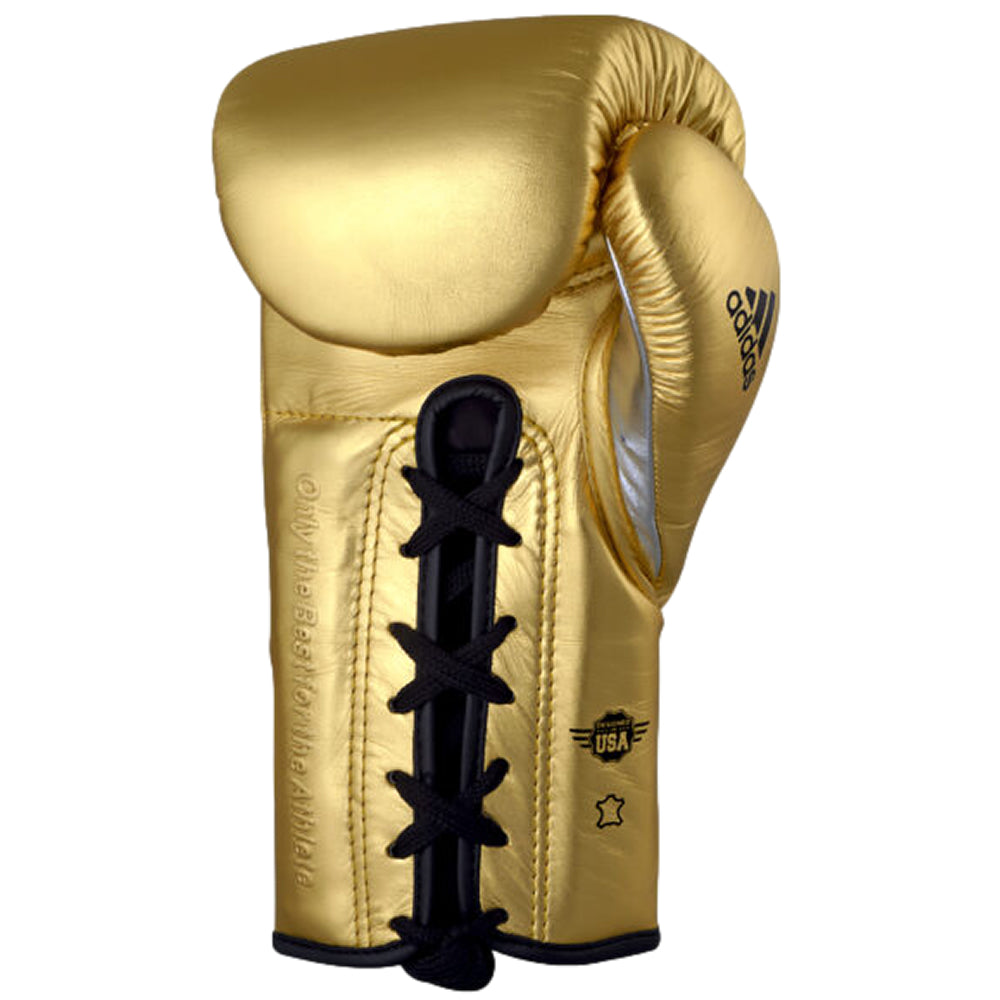 Load image into Gallery viewer, adidas Adi-Speed 500 Pro Lace Up Metallic Boxing Gloves Black/Gold Inner
